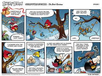 bell_pepper book carrot christmas_bells christmas_clothing christmas_headwear clothing cooking cookware dialogue ellipsis food fruit frying_pan hat headgear headwear holidays holly_(plant) kitchen_utensils ornament pepper_(fruit) plant reading reading_book santa_hat snow snowing text tools toony tree vegetable winter cesar_ferioli angry_birds christmas rovio_entertainment sega bomb_(angry_birds) chuck_(angry_birds) red_(angry_birds) the_blues_(angry_birds) avian bird waddling_head 2011 comic english_text official_art tagme
