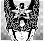 armor black_lips duo gesture hand_gesture horn humor lips looking_at_viewer male not_furry pointing pointing_at_viewer pun scouter shoulder_guards size_difference text visual_pun sakkan dragon_ball cell_(dragon_ball) frieza perfect_cell alien bio-android_(dragon_ball) frieza_race humanoid black_and_white english_text hi_res monochrome