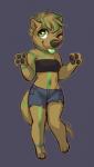 anthro bandeau bottomwear clothed clothing female green_eyes green_tongue navel pawpads shorts skimpy solo tongue topwear gonewiththefart mammal mustelid otter digital_media_(artwork)