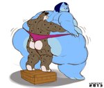 anthro belly big_belly big_butt blue_body blue_hair butt clothing duo fur grabbing_from_behind hair huge_butt inside_clothing larger_male leopard_spots male male/male morbidly_obese morbidly_obese_anthro morbidly_obese_male muscular muscular_anthro muscular_male obese obese_anthro obese_male overweight overweight_anthro overweight_male simple_background size_difference smaller_male spots standing standing_on_object thick_thighs white_background wobbling kazecat kazecat_(character) mark_(tobymanic) felid feline leopard lion lynx mammal pantherine 2013