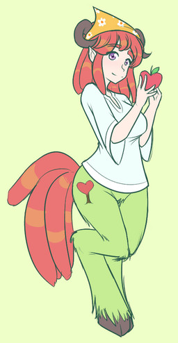 apple clothing cloven_hooves cutie_mark dreadlocks female food fruit hooves horn plant purple_eyes solo jonfawkes friendship_is_magic hasbro my_little_pony tree_hugger_(mlp) satyr 2016