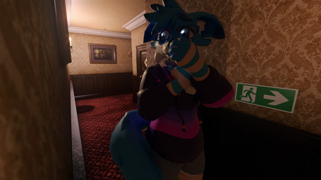 anthro clothing exit_sign eyewear femboy genie_(geniecmd) glasses hotel jimmy_hall male open_mouth peeking_around_corner scared_eyes solo standing geniecmd kokou_(modeler) at_dead_of_night canid canine fox human humanoid mammal 16:9 3d_(artwork) digital_media_(artwork) hi_res widescreen male_(lore)