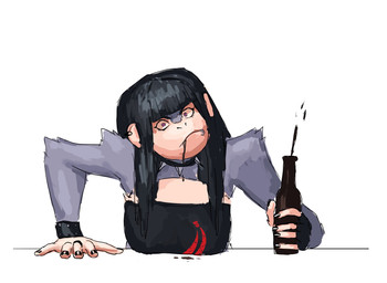 alcohol alternative_fashion anthro arm_tuft bangs beverage black_hair black_nails bottle clothed clothing collar colored_nails container crop_top elbow_tuft facial_piercing female fur goth grey_body grey_fur hair holding_beverage holding_object lip_piercing lip_ring long_hair looking_at_viewer nails piercing purple_eyes ring_piercing shirt simple_background solo spiked_collar spikes topwear tuft white_background redustheriotact beth_(redustheriotact) haplorhine mammal monkey primate 2023 hi_res