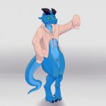 blue_body blue_skin bottomless clothed clothing digitigrade female genitals hoodie horn pussy simple_background solo topwear twitter_hoodie lugen_kobold meme_clothing lugen kobold scalie 1:1 absurd_res hi_res meme