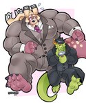 anthro big_muscles clothing coat detective duo fedora hat headgear headwear huge_muscles magnifying_glass male muscular suit topwear trenchcoat schwarzfox final_fantasy square_enix ahnik_(character) arma_(armabehemoth) behemu behemoth_(final_fantasy) lizard reptile scalie 2025 5:6 absurd_res hi_res