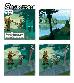 anthro clothed clothed_anthro clothed_male clothing dialogue duo fanning fully_clothed fully_clothed_anthro fully_clothed_male fur hand_in_pocket holding_object holding_power_tool holding_tool looking_at_another male orange_body orange_fur outside plant pockets power_tool safety_vest sign smoking standing steps tail text tools topwear tree vest white_body white_fur working hieronymusjohnson kilo_(hieronymusjohnson) squeez_(hieronymusjohnson) canid canine canis domestic_dog fox mammal nordic_sled_dog samoyed spitz 2026 aliasing binary_drawing comic digital_drawing_(artwork) digital_media_(artwork) english_text hi_res