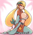 anthro areola areola_slip blonde_hair blush breasts brown_body brown_fur ear_piercing ear_ring female fur hair long_hair narrowed_eyes piercing ring_piercing simple_background sitting solo marik_azemus34 donkey_kong_(series) nintendo tiny_kong haplorhine mammal monkey primate 2024 hi_res