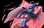 abs anthro feathers female fight fighting_pose horn pose solo wings stronkfurry hecate alpha_channel hi_res pinup