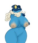 absurd_res amphibian anthro areola big_areola big_breasts breasts eyes_closed female frogadier generation_6_pokemon genitals hi_res navel nintendo nipples plantedpot pokemon pokemon_(species) pussy slim small_waist smile solo wide_hips