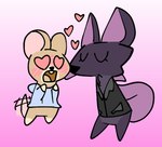 anthro blushing_profusely brown_body brown_fur clothing duo female fur heart_eyes heart_symbol jacket kissing leather leather_clothing leather_jacket leather_topwear lick_kiss male male/female purple_body purple_fur sweater tail tail_motion tailwag topwear nyecenic mammal mouse murid murine rat rodent