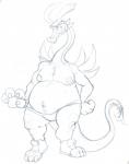 3_toes 4_fingers anthro belly belly_hair big_belly body_hair claws clothed clothing dragon feet fingers footwear hi_res long_neck male mature_anthro mature_male mythological_creature mythological_scalie mythology nintendo nipples non-mammal_nipples ramensalt scalie shoes smile smirk solo stomach_hair tail the_legend_of_zelda toes topless underwear valoo wind_waker