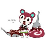 anthro blood blood_on_mouth bodily_fluids cutlery disembowelment female fork gore guts kitchen_utensils organs solo spoon stab text tools violence wounded gantan animal_crossing nintendo poppy_(animal_crossing) mammal rodent sciurid tree_squirrel korean_text translated