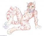 anthro bell breasts collar female genitals green_eyes looking_at_viewer nipples nude pussy simple_background solo tail white_background curiodraco domestic_cat felid feline felis mammal 2012