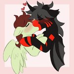 black_body black_fur black_hair blush brown_hair eyes_closed fur green_body green_fur hair heart_symbol kiss_on_lips kissing male male/male multicolored_body multicolored_fur red_body red_fur stripes two_tone_body two_tone_fur wings seasidechee hasbro my_little_pony mythology phantomarcade_kiss fan_character equid equine mammal mythological_creature mythological_equine pegasus 1:1 hi_res meme