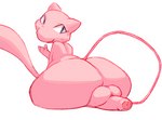 4_fingers amphlow balls big_butt blue_eyes butt feral fingers fur generation_1_pokemon genitals glans humanoid_genitalia humanoid_penis legendary_pokemon long_tail looking_at_viewer looking_back male mew_(pokemon) nintendo penis pink_balls pink_body pink_fur pink_glans pink_penis pink_tail pokemon pokemon_(species) simple_background solo tail white_background