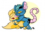 ambiguous_gender anthro claws duo forced licking open_mouth simple_background tail teeth tongue tongue_out white_background yellow_eyes burokn_rahata neopets mutant_neopet neopet_(species) usul_(neopets) xweetok