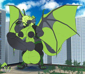 abs anthro areola balls bicep_curl big_areola big_balls big_breasts big_knot big_muscles big_nipples big_penis black_body black_clothing black_nipples black_penis blue_sky boots breasts building city city_background claws clothing colored_nails digitigrade ear_frill fingerless_gloves footwear forked_tongue frill_(anatomy) genitals gloves green_body green_claws green_clothing green_eyes green_hair green_horn green_nails green_scales gynomorph hair handwear high_heeled_boots high_heels high_top_shoes horn huge_areola huge_balls huge_breasts huge_knot huge_muscles huge_nipples huge_penis humanoid_genitalia humanoid_penis hybrid_genitalia hybrid_penis hyper hyper_balls hyper_genitalia hyper_knot hyper_penis intersex knot knotted_humanoid_penis knotted_penis legwear logo long_hair long_tongue macro macro_intersex membrane_(anatomy) membranous_wings muscular muscular_anthro muscular_intersex nails nipples penis plant presenting scales shoes sky skyscape skyscraper sleeveless_jacket solo street tail thick_tail thigh_highs tongue tree wings knockedoutdragon european_mythology mythology kaya_(knockedoutdragon) dragon mythological_creature mythological_scalie scalie western_dragon artist_logo hi_res watermark