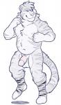 anthro balls barazoku belly_overhang clothing fight flaccid footwear genitals legwear male musclegut muscular nude penis pose simple_background slightly_chubby slightly_chubby_male socks solo stripes aluminemsiren justin_(ieaden) felid mammal pantherine tiger hi_res sketch