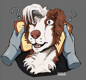 anthro blush bread brown_body brown_fur food fur hair looking_at_viewer male open_mouth shocked simple_background solo white_body white_fur dagdalas idiot_sandwich eldridge_moran border_collie canid canine canis collie domestic_dog herding_dog mammal pastoral_dog sheepdog
