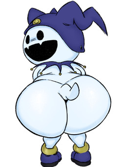 anthro butt clothing footwear hat headgear headwear male open_mouth presenting presenting_hindquarters shoes tail white_body filthyopossum atlus megami_tensei sega jack_frost_(megami_tensei) demon 3:4 absurd_res hi_res