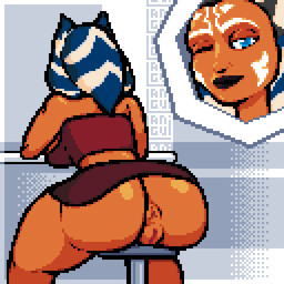 anal anal_knotting anal_penetration anus bar_stool big_breasts big_butt blush bottomwear breasts butt butt_focus clothing disembodied_penis duo female female_penetrated furniture genitals knot knotted_penis knotting lekku_(anatomy) looking_at_viewer looking_pleasured male male/female male_penetrating male_penetrating_female one_eye_closed orange_body orange_skin penetration penile penile_penetration penis penis_in_ass pixelated sex sitting skirt smile smiling_at_viewer solo_focus stool teeth thick_thighs vulva wink winking_at_viewer xenophilia langui star_wars ahsoka_tano alien alien_humanoid humanoid togruta 1:1 animated digital_media_(artwork) pixel_(artwork) pixel_animation