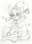 book humor looking_at_viewer magic paws support selinatc league_of_legends riot_games tencent yuumi_(lol) domestic_cat felid feline felis mammal graphite_(artwork) hi_res sketch traditional_media_(artwork)