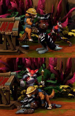 anatomically_correct anatomically_correct_genitalia anatomically_correct_penis animal_genitalia animal_penis anthro anthro_on_feral balls bestiality canine_genitalia canine_penis collar doggystyle dominant dominant_feral dominant_male feral from_behind_position fur genitals group knot knot_root knotted_penis male male/male male_anthro male_feral male_on_feral nude nude_anthro nude_male outside outside_sex penis pinned sex tail trio nuber blizzard_entertainment warcraft canid canine canis domestic_dog fox mammal vulpera 3d_(artwork) absurd_res comic digital_media_(artwork) hi_res
