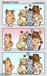 ambiguous_gender anthro blep blue_eyes bone brown_body brown_eyes brown_fur chibi digitigrade ear_twitch featureless_crotch fur gesture green_eyes grey_body grey_fur group hand_gesture heart_symbol looking_at_another nude orange_eyes pawpads skull standing tan_body tan_fur thumbs_down thumbs_up tongue tongue_out walking wave o-kemono bear canid canine canis domestic_dog mammal 2025 hi_res