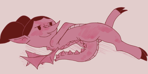 anthro arched_back claws female lying membrane_(anatomy) membranous_wings on_back pink_body solo stretching tail wings tabloi american_dragon:_jake_long disney mythology haley_long dragon mythological_creature mythological_scalie scalie hi_res