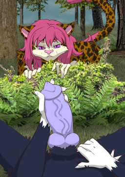 5_fingers all_fours anthro cloud cloudy_sky displeased duo fallen_tree fingers hiding_behind_object male male/male masturbation sky voyeur strawberrycat24 strawberry_(strawberrycat24) tempest_(tempestmoonfang) canid canine felid feline mammal absurd_res hi_res