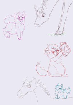 1_horn ambiguous_feral ambiguous_gender animal_genitalia balls book eyes_closed feral genitals grass hair happy holding_book holding_object hooves horn male male_feral mouth_closed neonate pacifier plant reading reading_book sheath side_view smile standing tail wings young young_ambiguous young_feral young_male lemoncurds fluffy_pony mythology equid equine fluffy_pony_(species) horse mammal mythological_creature mythological_equine pegasus unicorn 2024 digital_media_(artwork) hi_res sketch