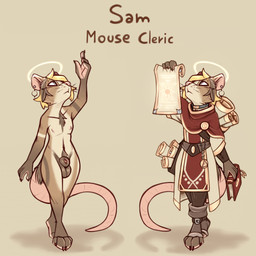 anthro balls blonde_hair cleric clothing ear_piercing genitals hair magic male nude piercing solo tail atane27 dungeons_and_dragons hasbro wizards_of_the_coast mammal mouse murid murine rodent sam_(disambiguation) absurd_res hi_res