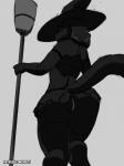 anthro broom camel_toe cleaning_tool clothed clothing female looking_at_viewer looking_back rear_view solo rinzy canid canine mammal 2019 3:4 greyscale hi_res monochrome signature sketch