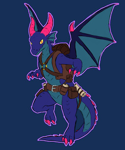 anthro backpack barefoot belt belt_buckle belt_pouch buckle claws feet horn looking_at_viewer male scales solo tail teeth teeth_showing wings yellow_eyes roli_poli mythology razekhrall_(roli_poli) dragon mythological_creature mythological_scalie scalie 5:6 alpha_channel