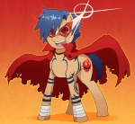 alternate_species blue_hair cape clothing cutie_mark eyewear feral feralized flame_markings furrification glasses hair male markings open_mouth ponification quadruped red_eyes skull_(marking) solo sunglasses tail krazy-chibi hasbro my_little_pony tengen_toppa_gurren_lagann kamina_(gurren_lagann) equid equine horse mammal pony crossover