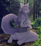 anthro black_nose blurred_background butt day female fur furry_ears furry_tail hair long_hair mature_female outside paws sitting tail wariza kyatsu vtuber esferitavt canid canine fox mammal digital_media_(artwork) digital_painting_(artwork) full-length_portrait hi_res portrait shaded soft_shading