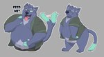 4_toes anthro belly big_belly biped blue_eyes blue_markings border bottomless clothed clothing dialogue feet finger_markings fur fur_markings grey_body grey_fur male markings multiple_poses null obese obese_anthro obese_male open_clothing open_mouth open_shirt open_topwear overweight overweight_anthro overweight_male pose shirt shirt_only simple_background solo standing tail tail_motion tailwag telegram_sticker text toes tongue topwear topwear_only white_border mosin bear domestic_cat felid feline felis hybrid mammal 2019 digital_drawing_(artwork) digital_media_(artwork) english_text