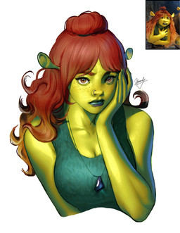 5_fingers black_hair_tie breasts brown_eyes brown_hair cleavage clothed clothed_female clothed_humanoid clothing collarbone ear_stalk eyebrows eyelashes facial_piercing female female_humanoid fingers freckled_face freckles green_body green_clothing green_lips green_shirt green_skin green_tank_top green_topwear hair hair_bun hand_on_own_face light lips long_hair looking_at_viewer mouth_closed nose_piercing nose_ring not_furry piercing red_eyebrows ring_piercing screencap shirt simple_background solo tank_top topwear wavy_hair white_background moodiewoodie dreamworks shrek_(series) felicia_(shrek) humanoid ogre 2025 absurd_res colored digital_drawing_(artwork) digital_media_(artwork) english_description half-length_portrait hi_res lighting portrait reference_image shaded signature