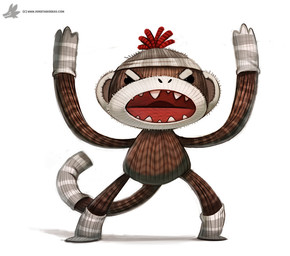 ambiguous_gender angry beady_eyes black_eyes clothing fangs feral footwear hat headgear headwear legwear open_mouth plushie sock_monkey socks solo teeth piper_thibodeau animate_inanimate haplorhine living_plushie mammal monkey primate digital_media_(artwork) digital_painting_(artwork) painting_(artwork)