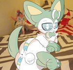:3 anus backsack balls black_nose butt eyewear eyewear_only feral fur genitals glasses glasses_only gloves_(marking) green_body green_fur heart_(marking) leg_markings looking_at_viewer male markings multicolored_body multicolored_fur nude pawpads photo_background plushie presenting presenting_hindquarters ribbons_(anatomy) socks_(marking) solo spread_anus spread_butt spreading two_tone_body two_tone_fur wearing_glasses whiskers white_body white_fur demmy nintendo pokemon eeveelution generation_6_pokemon pokemon_(species) sylveon absurd_res hi_res photography_(artwork)
