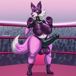 anthro areola balls big_balls big_breasts big_penis black_penis boxing boxing_gloves breasts clothing fighting_ring fur genitals gynomorph hair handwear huge_balls humanoid_genitalia humanoid_penis hyper hyper_balls hyper_genitalia intersex latex latex_clothing latex_skinsuit penis pink_body pink_fur rubber_clothing skinsuit solo sport suit tight_clothing white_balls white_body white_fur white_hair hexecat yuni_hermit canid canine canis mammal wolf 1:1 absurd_res hi_res