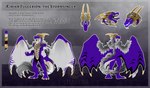 anthro hair horn male planet purple_body solo space star tail text white_body white_eyes white_hair wings yellow_horn halybs asian_mythology east_asian_mythology mythology fulgerion dragon eastern_dragon mythological_creature mythological_scalie scalie absurd_res english_text hi_res model_sheet