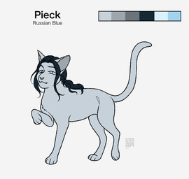 ambiguous_gender black_hair blue_eyes feral feral_with_hair feralized fur grey_body grey_fur grey_nose hair heart_nose heart_symbol long_tail narrowed_eyes paws raised_paw simple_background solo tail text white_background silveyytm attack_on_titan pieck_finger domestic_cat felid feline felis mammal russian_blue 2019 english_text female_(lore)