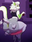 2018 alcohol ambiguous_gender anthro anus backsack ball_fondling balls beverage big_balls big_butt biped butt butt_slap clenched_teeth deep_skin digital_media_(artwork) disembodied_hand duo felid femboy fondling fur genitals green_body green_fur grey_body grey_fur grope hand_on_butt hi_res lion looking_back lyme-slyme male male/ambiguous mammal mojito_(novusnova) pantherine sitting slap solo_focus spanking teeth thick_thighs white_body white_fur wide_hips wine