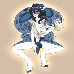 alcohol animal_genitalia animal_penis anthro beer beverage big_breasts bite biting_lip biting_own_lip bottomwear breasts canine_genitalia canine_penis cleavage clothed clothing container cup drunk erection food genitals gynomorph horn intersex knot lips looking_at_viewer midriff penis self_bite shirt shorts solo substance_intoxication topwear translucent translucent_clothing unzipped wet wet_clothing wet_shirt wet_topwear zipper lotix sein_kraft bovid caprine felid goat hybrid leopard mammal pantherine 1:1 hi_res