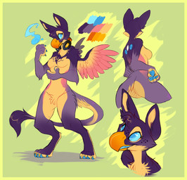 anthro big_ears blue_eyes breasts electronics featureless_breasts female headphones magic pawpads small_wings solo wings hoot_(artist) mythology hoshi_maris avian gryphon mythological_avian mythological_creature hi_res model_sheet