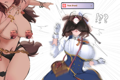 accident accidental_exposure animal_ears animal_tail big_breasts black_clothing black_swimwear blue_bottomwear blue_clothing blue_skirt bottomwear bracelet breasts brown_hair clothed clothing duo exclamation_point female front_view gameplay_mechanics gloves hair handwear jewelry navel open_mouth question_mark running short_hair simple_background skirt swimwear tan_body tan_skin thick_thighs topless topwear wardrobe_malfunction white_background white_clothing white_gloves white_handwear white_topwear wide_hips weebchair cygames uma_musume_pretty_derby wwe maruzensky_(pretty_derby) meisho_doto_(pretty_derby) vince_mcmahon animal_humanoid equid equid_humanoid equine equine_humanoid horse_humanoid humanoid mammal mammal_humanoid 3:2 absurd_res censored hi_res