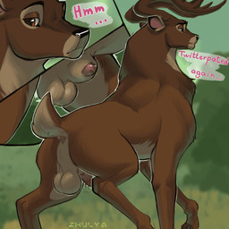 animal_genitalia antlers anus backsack balls becoming_erect bodily_fluids brown_body brown_eyes brown_fur butt cutaway dialogue erection feral fur genital_fluids genitals horn male male_feral mature_male motion_lines outside penis penis_tip precum quadruped raised_tail rear_view scut_tail sheath short_tail solo tail tail_anus talking_feral talking_to_self text walking zhulya_(artist) bambi_(film) disney the_great_prince_of_the_forest deer mammal mule_deer new_world_deer 1:1 2022 artist_name english_text hi_res sequence