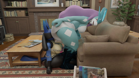 anthro bdsm bondage bound chest_spike clean_diaper clothed clothing diaper diaper_fetish facesitting female female/female fur fur_markings gloves_(marking) markings sitting sitting_on_another spikes spikes_(anatomy) wearing_diaper suicune_queen nintendo pokemon generation_2_pokemon generation_4_pokemon legendary_pokemon lucario pokemon_(species) suicune 16:9 3d_(artwork) digital_media_(artwork) hi_res widescreen