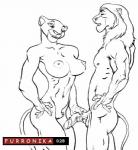 anthro anthrofied big_breasts black_and_white breasts canon_couple disney duo felid female furronika genitals half-erect hand_on_hip holding_penis humanoid_genitalia humanoid_penis lion low_res male male/female mammal monochrome nala_(the_lion_king) nipples pantherine penis pussy sagging_breasts simba_(the_lion_king) simple_background standing the_lion_king white_background